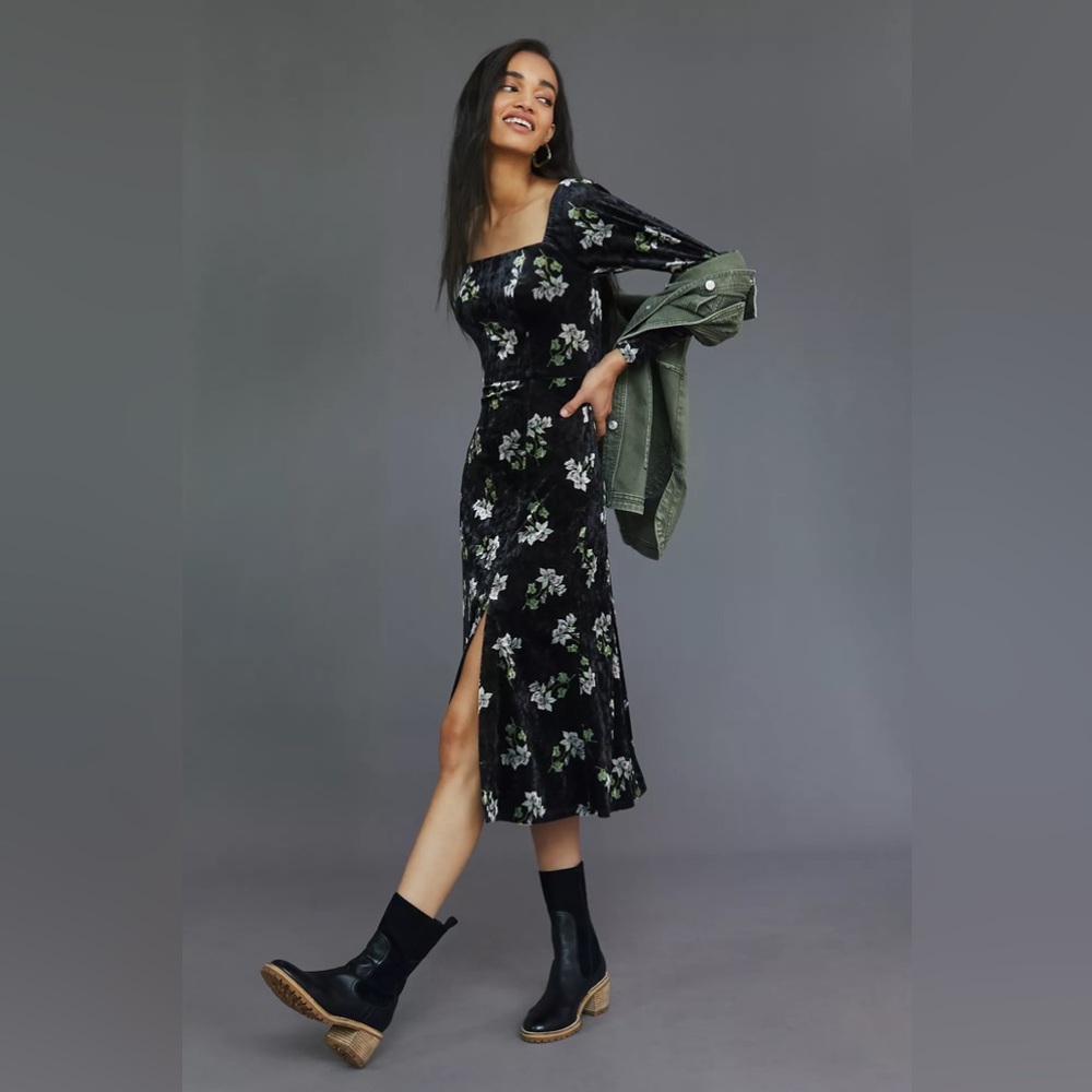 Hutch Floral Velvet Midi Slit Dress